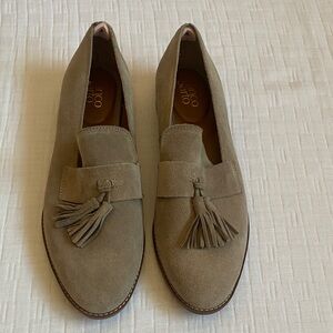 FRANCO SARATO Taupe Suede Tassel Loafers